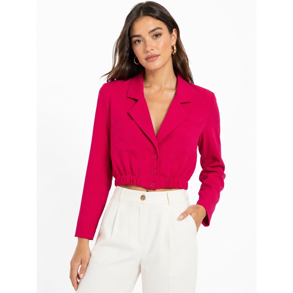 Amanda Uprichard Pink Cropped Elastic Hem Blazer Jacket NWT Size S